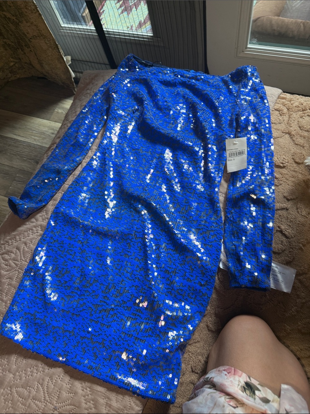 Dress the Population Electric Blue Long-Sleeve Sequin Bodycon Dress